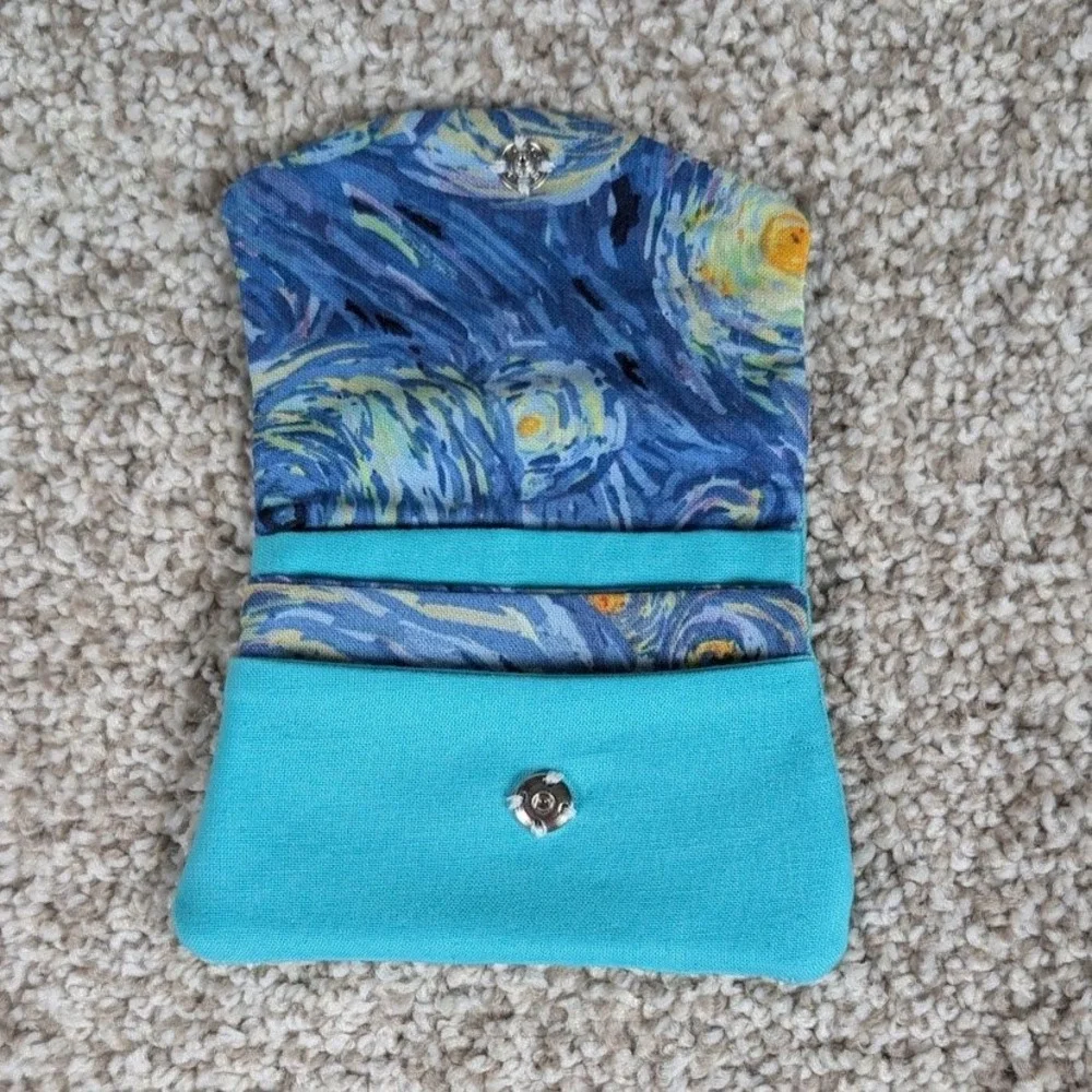 Handmade Pocket Wallet Credit Card Holder Small Clutch Seafoam/Starry Night‎
